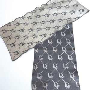 Dior Two-Tone Monogram Scarf in Gray and Cream